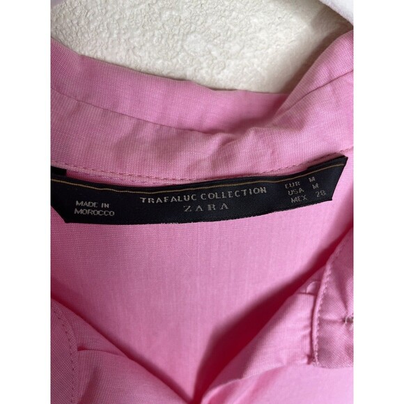 Zara Trafaluc Collection Button Up Top Size M Pink Cotton Charm Pins Long Sleeve - Picture 6 of 8